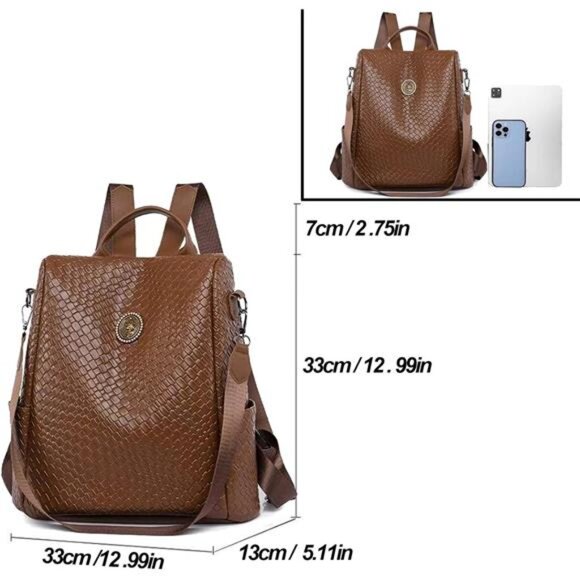 Woven Leather Backpack Purse for Women Waterproof Anti-theft Multipurpose main image 4
